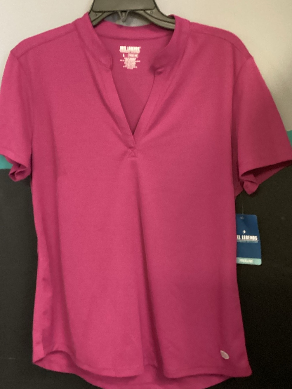Reel Legends Split V-Neck Short Sleeve Top - Fuchsia
